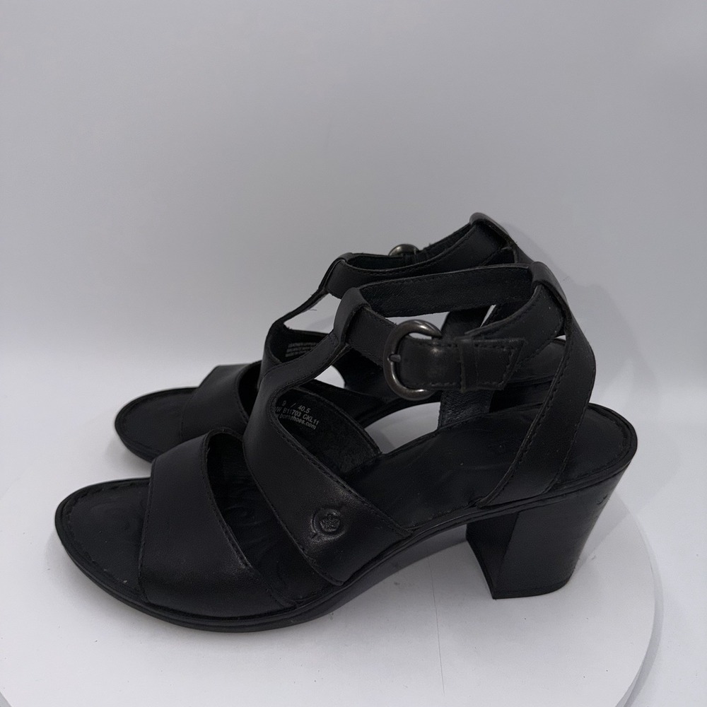 Born Slingback Sandals Womens 9 Black Leather Slip On Wedge Heel Classic Outdoor